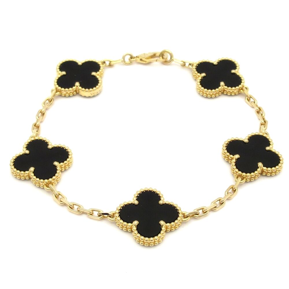 Van Cleef & Arpels Vintage Alhambra Bracelet 18K Yellow Gold Onyx